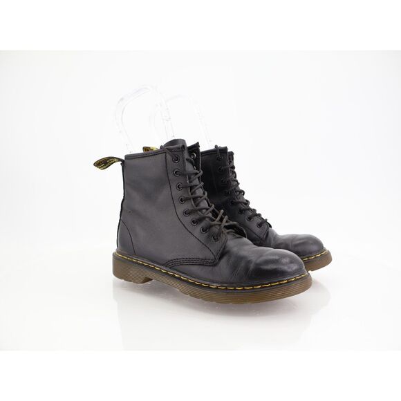 Dr Doc Martens 1460 J Black Leather Boots Girls Size 3 Combat Shoes - Picture 1 of 10